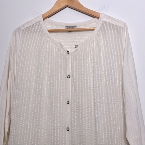 Lucky Brand Ivory Textured Soft Button Up 3/4 Sleeve Decorative Gauzy Blouse - Picture 2 of 12